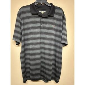 Greg Norman Shark Logo Polo Shirt Mens XL Black Gray Stripe Play Dry Golf